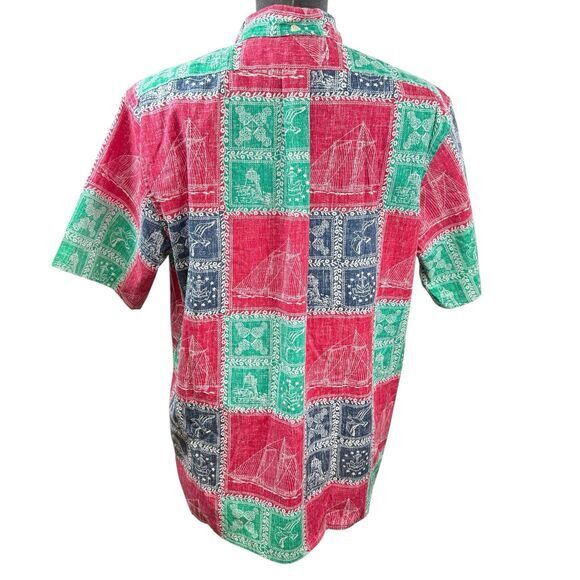 Reyn Spooner VTG 90s Reverse Patchwork Print Nautical Hawaii Sailing‎ Size L - Picture 2 of 6